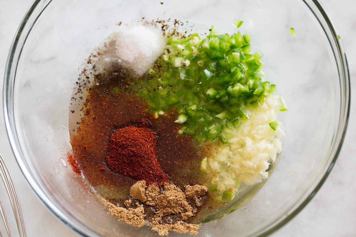 Making marinade for chicken fajitas, shown before mixing ingredients.