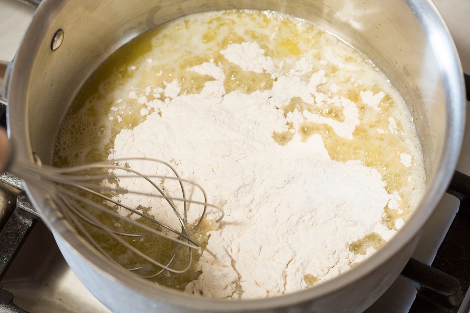 Butter and flour in saucepan.