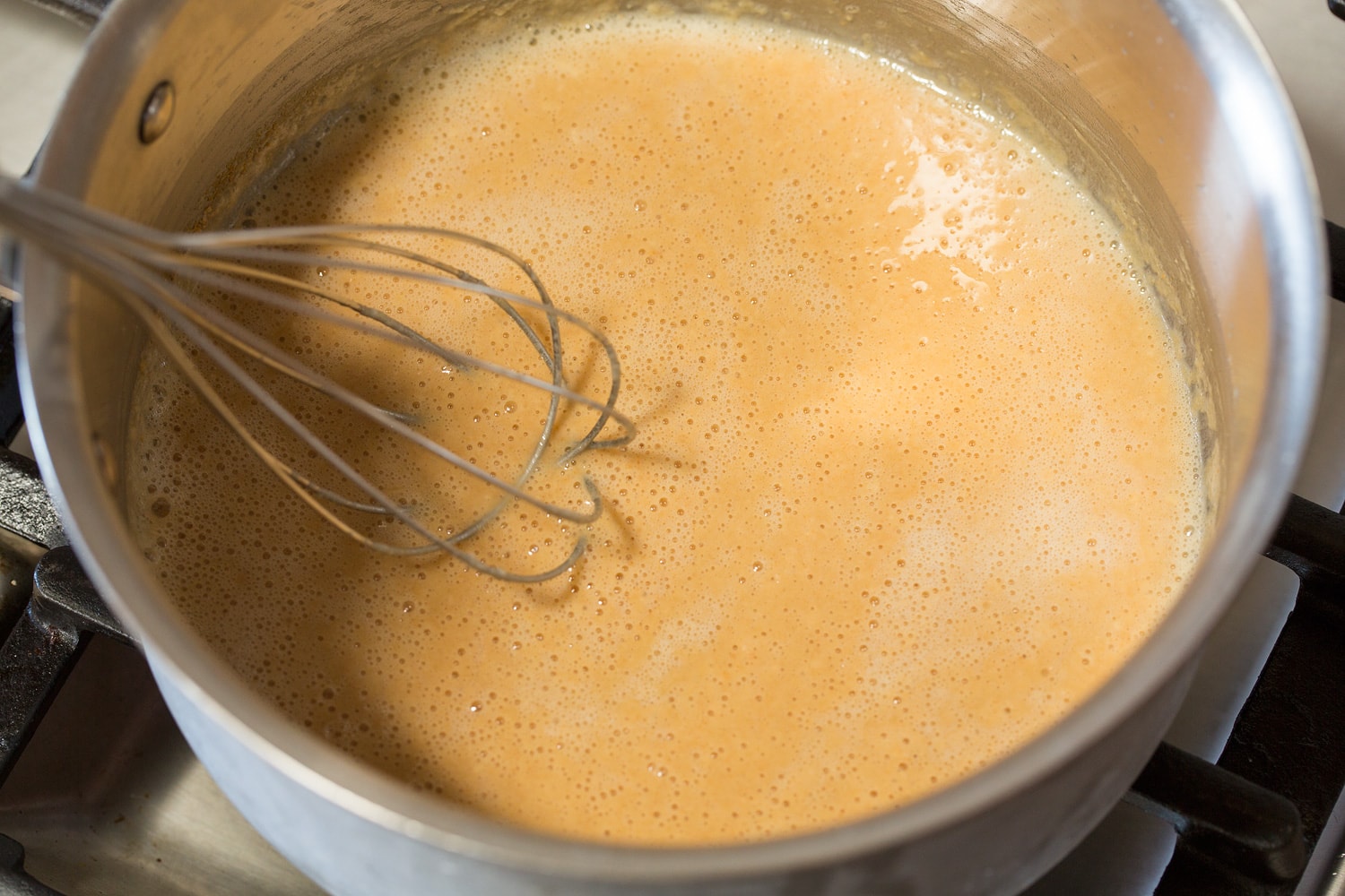 Golden brown roux in saucepan.