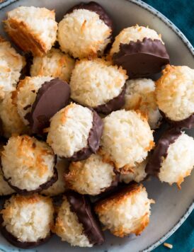 Coconut macaroons shown close up from above.