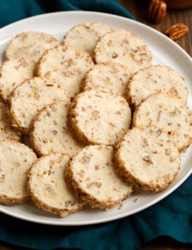 Slice and Bake Cream Cheese Pecan Cookies on a serving plate.