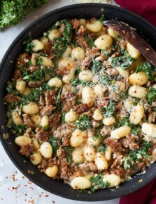 One Pan Creamy Gnocchi with Italian Sausage and Kale