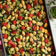 Sheet pan gnocchi with tomatoes and zucchini.