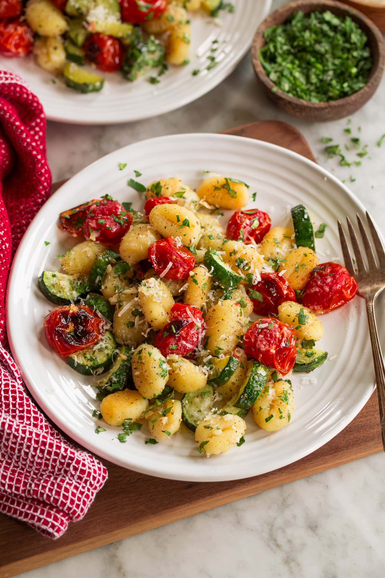 Gnocchi tomatoes and zucchini.