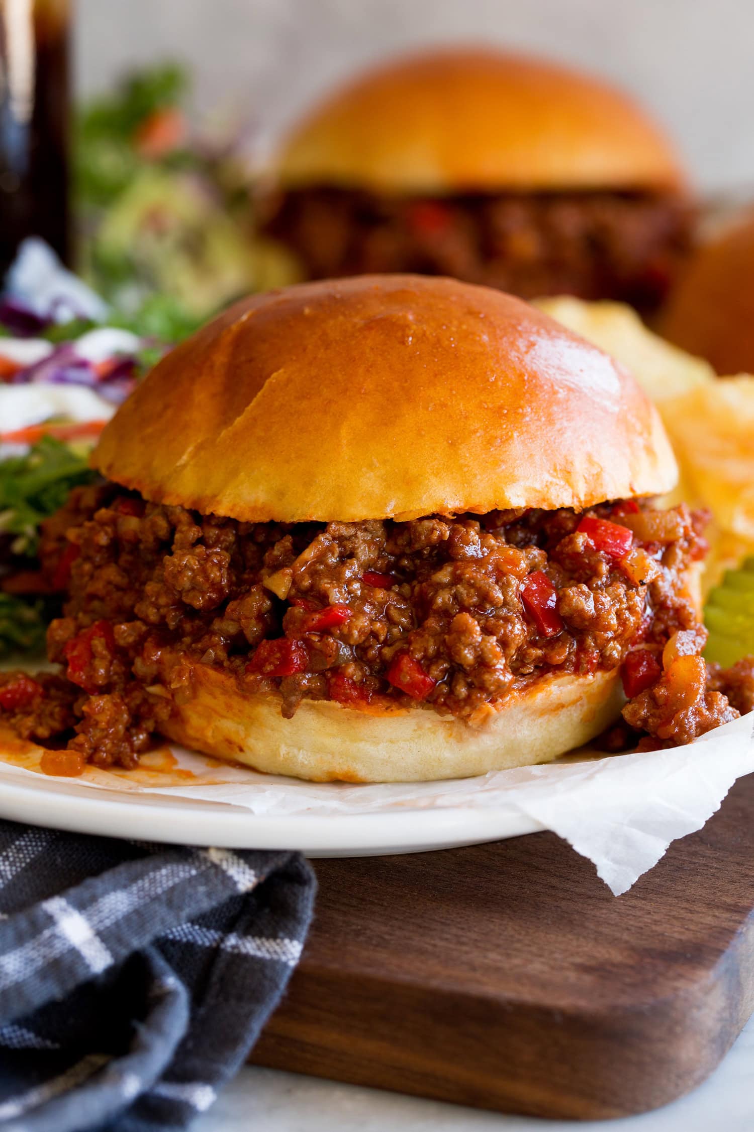 Close up image of sloppy joes showing texture and sauce.