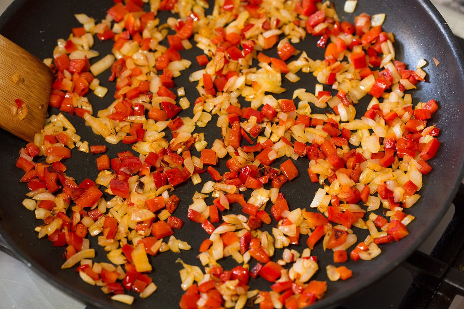 Bell pepper and onion shown sauteed.