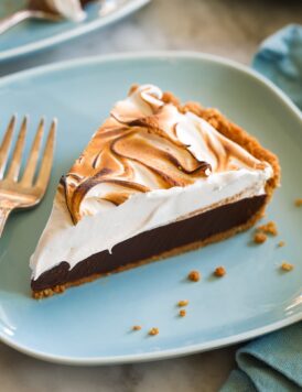 S'mores pie slice shown close up.