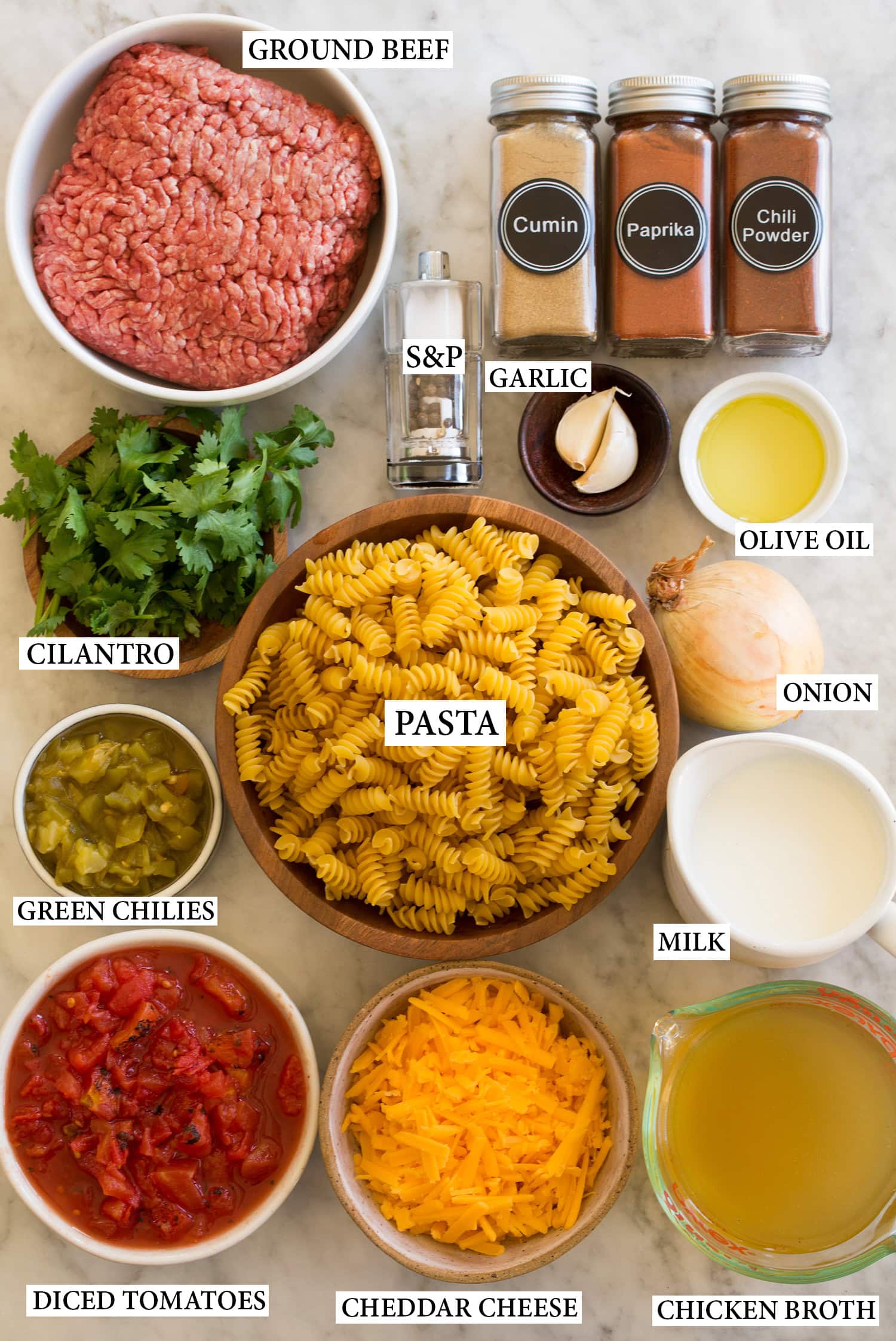 Ingredients used to make taco pasta.